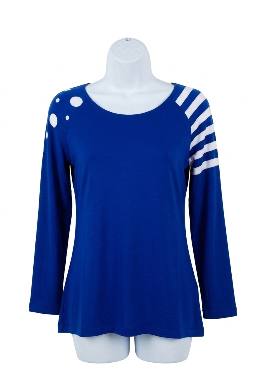 NEW ANGEL APPAREL stripe scoop long sleeve top in royalwhite